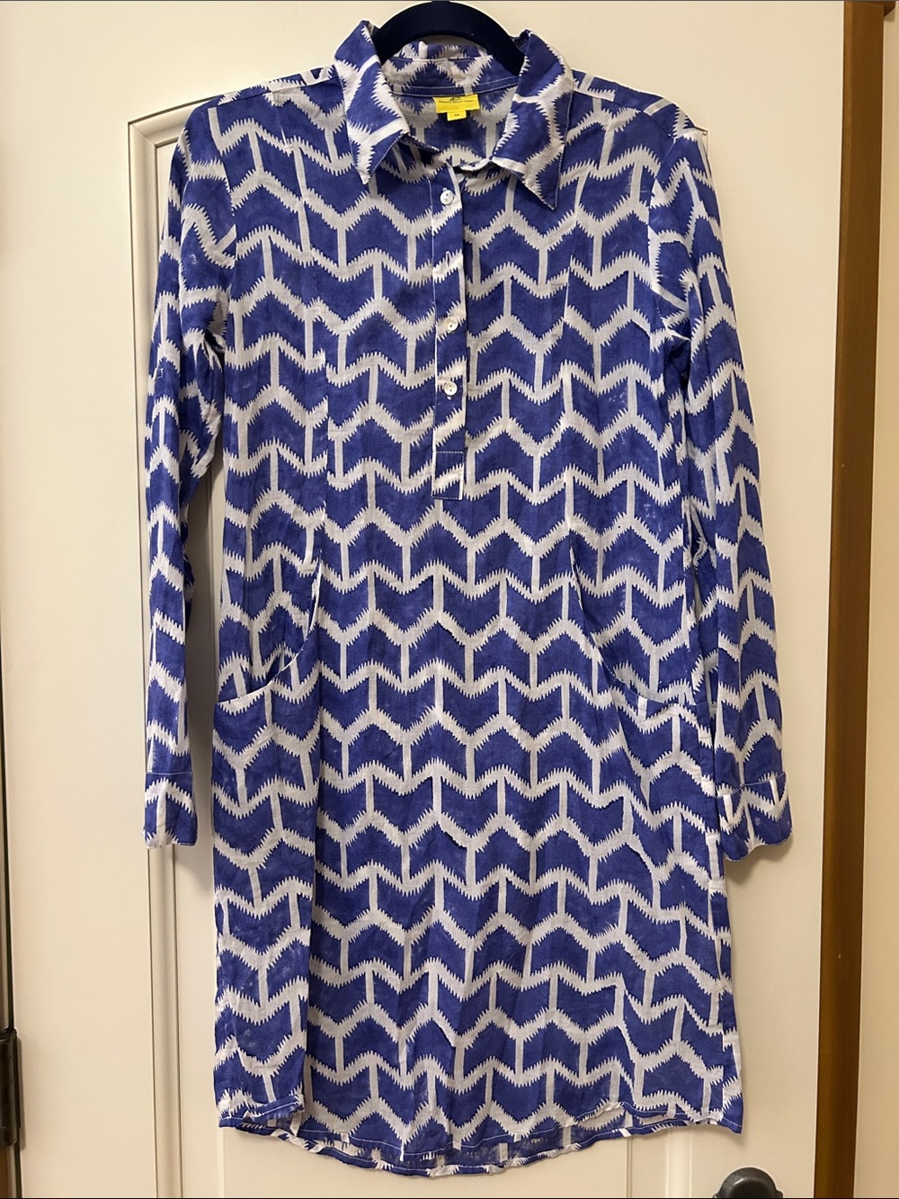Roberta Roller Rabbit Blue and White Chevron Shirt Dress